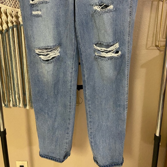 Black Label Distressed Medium Wash Overalls - Picture 5 of 6